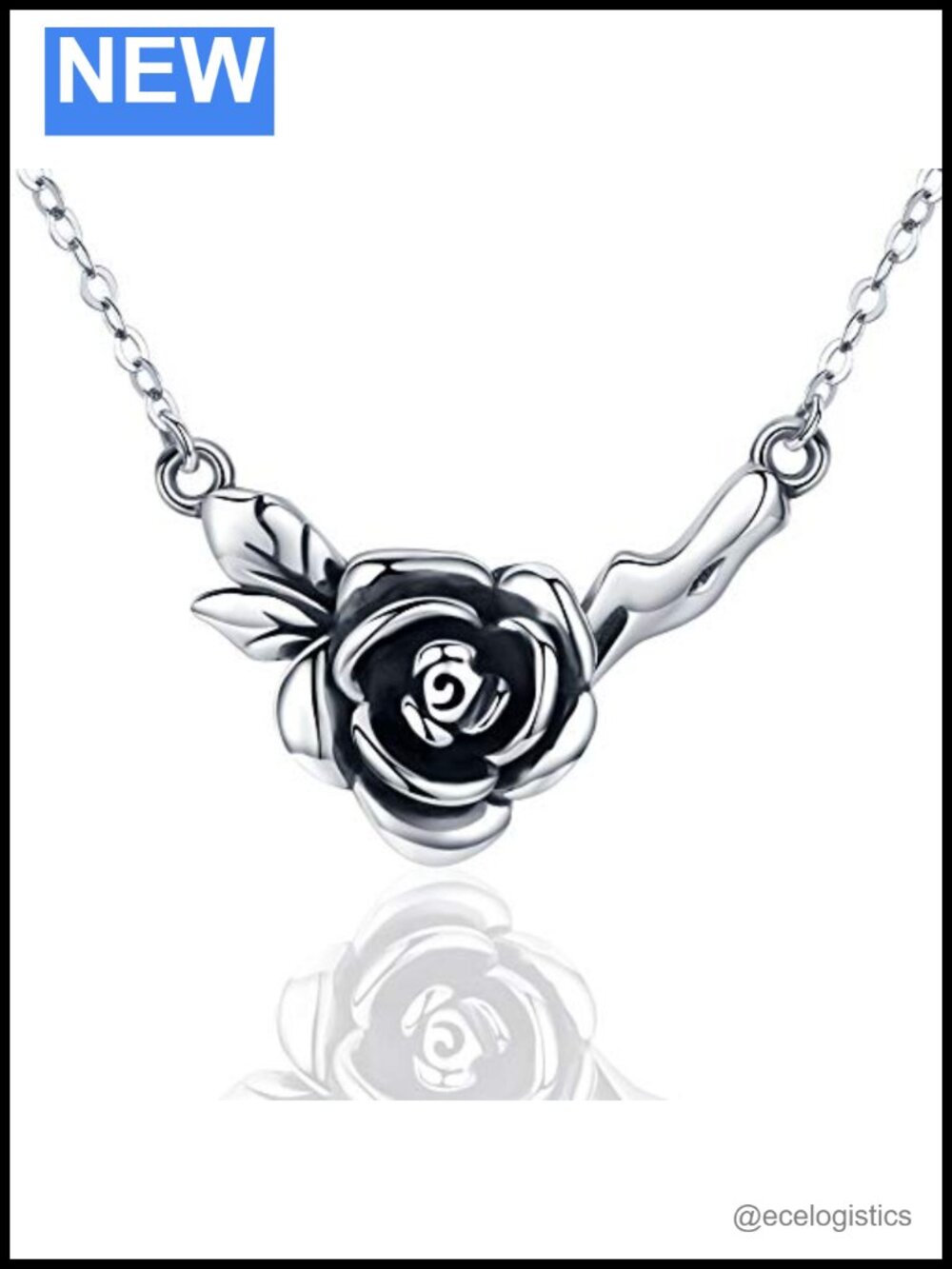 S925 Sterling Silver Rose Flower Pendant Necklace 18 Inch Gift for Women
